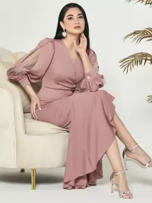 Modelyn Split Sleeve Mermaid Hem Dress Long Evening Dresses - Dusty Pink - View 1