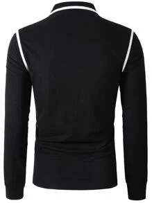 Manfinity Homme Áo thun có cổ Nam Dây kéo màu trơn Giải trí - màu đen - Xem 2