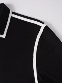 Manfinity Homme Áo thun có cổ Nam Dây kéo màu trơn Giải trí - màu đen - Xem 6