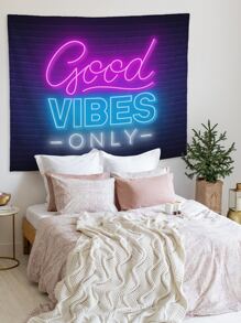 1入組字母圖案現代織物抽象圖案印花懸掛毯子 - 彩色 - 查看 2