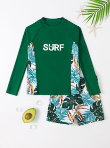 Tween Boy Tropical Print Beach Swimsuit - Multicolor - View 1