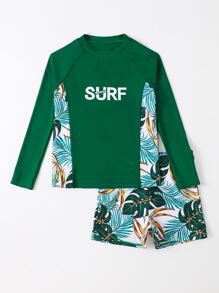 Tween Boy Tropical Print Beach Swimsuit - Multicolor - View 3