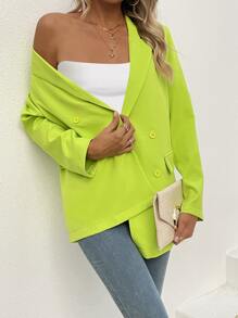 SHEIN Clasi 西裝領雙排釦翻蓋細節西裝外套工作服