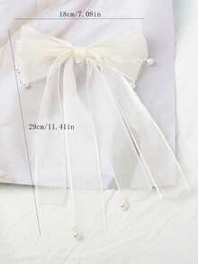 蝴蝶結和人造珍珠裝飾髮夾 - 白色 - 查看 6