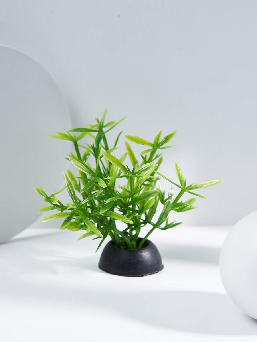 1入組人造植物設計魚缸裝飾品，塑料水族箱植物，人造塑料魚缸植物裝飾 - 橄欖綠 - 查看 1