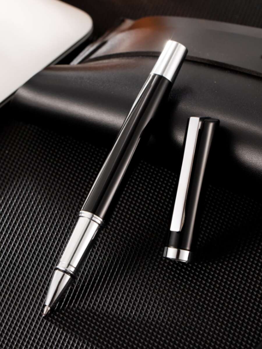 1支素色銅中性筆，經典便攜式中性筆，適合學生、書寫、繪畫 - 黑色 - 查看 1