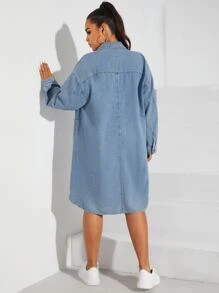 CovetEZ Cazadora mezclilla de hombros caídos con parche de bolsillo - Lavado ligero - Ver 2