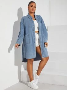 CovetEZ Cazadora mezclilla de hombros caídos con parche de bolsillo - Lavado ligero - Ver 4