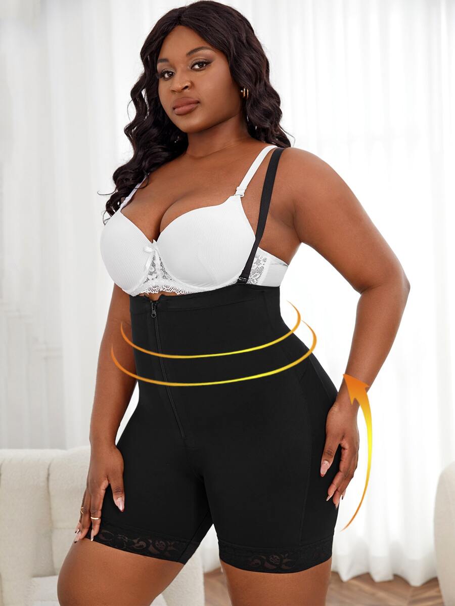 Shorts de fajas con cremallera delantera - Negro - Ver 1