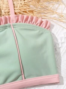 Tween Girl Frill Trim Bikini Set Summer Beach - Mint Green - View 3