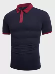 GENTILAND Men Contrast Trim Polo Shirt - Navy Blue - View 1