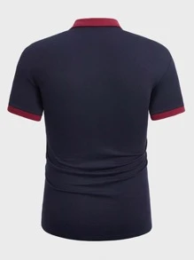 GENTILAND Men Contrast Trim Polo Shirt - Navy Blue - View 2