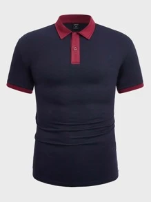 GENTILAND Men Contrast Trim Polo Shirt - Navy Blue - View 3