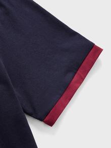 GENTILAND Men Contrast Trim Polo Shirt - Navy Blue - View 5