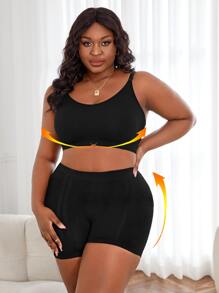 Plus Solid Lingerie Set - Black - View 1