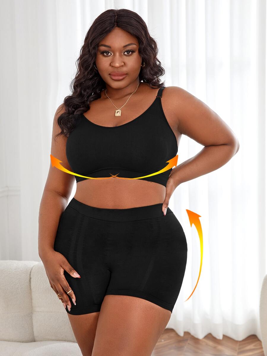 Plus Solid Lingerie Set - Black - View 1