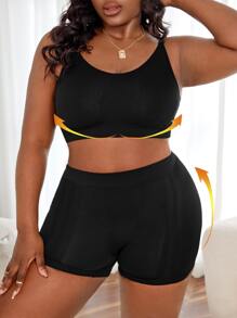 Plus Solid Lingerie Set - Black - View 5