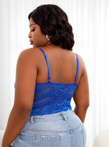 Plus Floral Lace Scallop Trim Bralette - Blue - View 2
