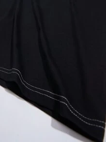 Hombres Camiseta de hombros caídos con estampado floral - Negro - Ver 3