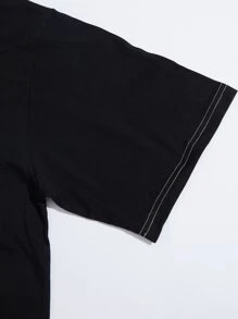 Hombres Camiseta de hombros caídos con estampado floral - Negro - Ver 4