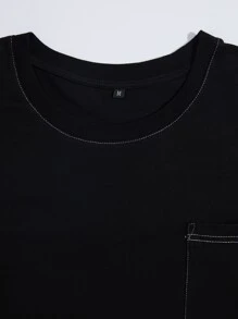 Hombres Camiseta de hombros caídos con estampado floral - Negro - Ver 9