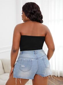 Plus實心無線管內胸罩，露肩胸罩 - 黑色 - 查看 2