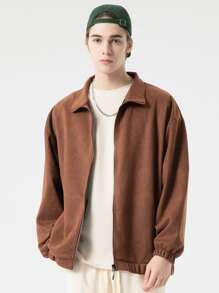 Áo khoác Nam Dây kéo màu trơn Giải trí - màu nâu - Xem 1