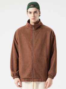 Áo khoác Nam Dây kéo màu trơn Giải trí - màu nâu - Xem 3