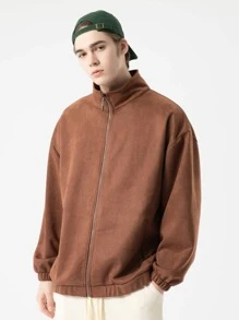 Áo khoác Nam Dây kéo màu trơn Giải trí - màu nâu - Xem 4