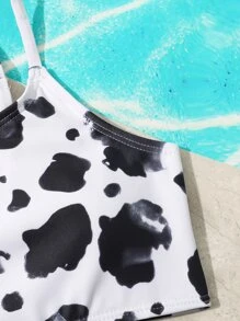 Tween Girl Cow Print Cut Out Bikini Set Summer Beach - Black and White - View 4
