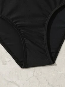 Tween Girl Cow Print Cut Out Bikini Set Summer Beach - Black and White - View 5