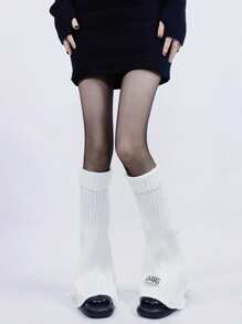 Letter Patch Leg Warmers - White - View 1