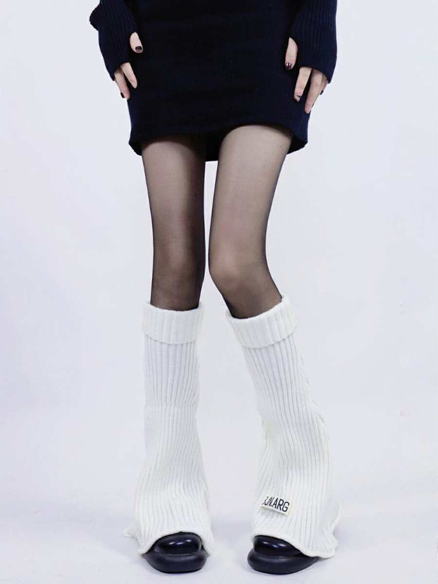Letter Patch Leg Warmers - White - View 1