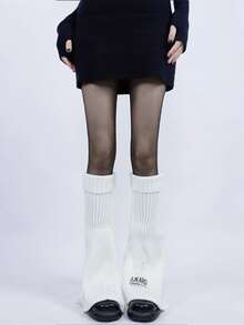 Letter Patch Leg Warmers - White - View 2