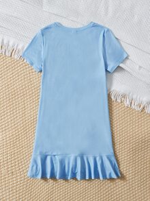 SHEIN 女孩標語圖案荷葉邊睡裙