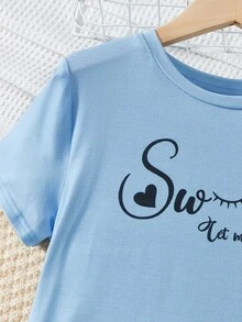 SHEIN 女孩標語圖案荷葉邊睡裙