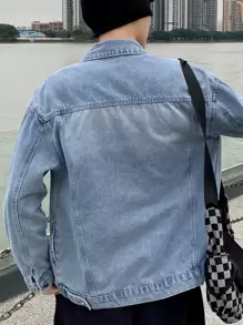 男士翻蓋口袋牛仔夾克 - 淺色水洗藍 - 查看 2