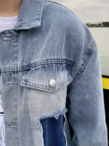 男士翻蓋口袋牛仔夾克 - 淺色水洗藍 - 查看 5