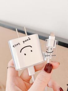 2入組表情和標語圖案數據線保護頭套裝 - 黑色 - 查看 1