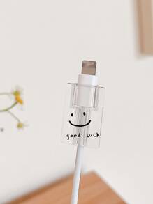 2入組表情和標語圖案數據線保護頭套裝 - 黑色 - 查看 3