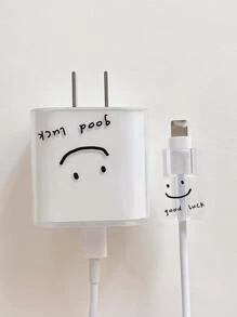 2入組表情和標語圖案數據線保護頭套裝 - 黑色 - 查看 4