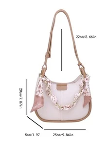 Skinny Scarf Decor Shoulder Bag - Beige - View 3