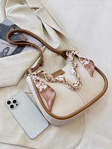 Skinny Scarf Decor Shoulder Bag - Beige - View 4