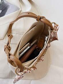 Skinny Scarf Decor Shoulder Bag - Beige - View 6