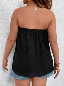 SHEIN LUNE Plus Button Front Plisse Tube Top - Black - View 2