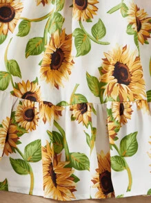 SHEIN 青少年女孩印花泡泡袖荷葉邊連衣裙帶 - 彩色 - 查看 3