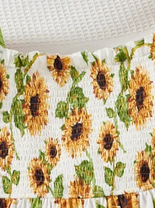 SHEIN 青少年女孩印花泡泡袖荷葉邊連衣裙帶 - 彩色 - 查看 4