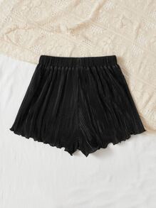 SHEIN Girls Solid Lettuce Trim Shorts - Black - View 2