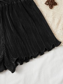 SHEIN Girls Solid Lettuce Trim Shorts - Black - View 4