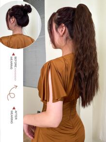 Long Curly Ponytail Synthetic Hair Extension - Brown - View 5
